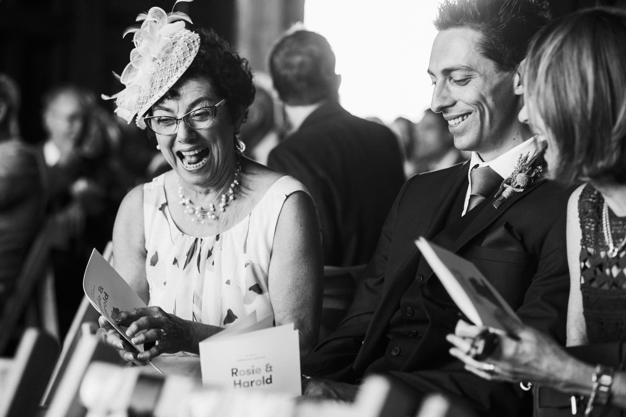 mother of bride laughing