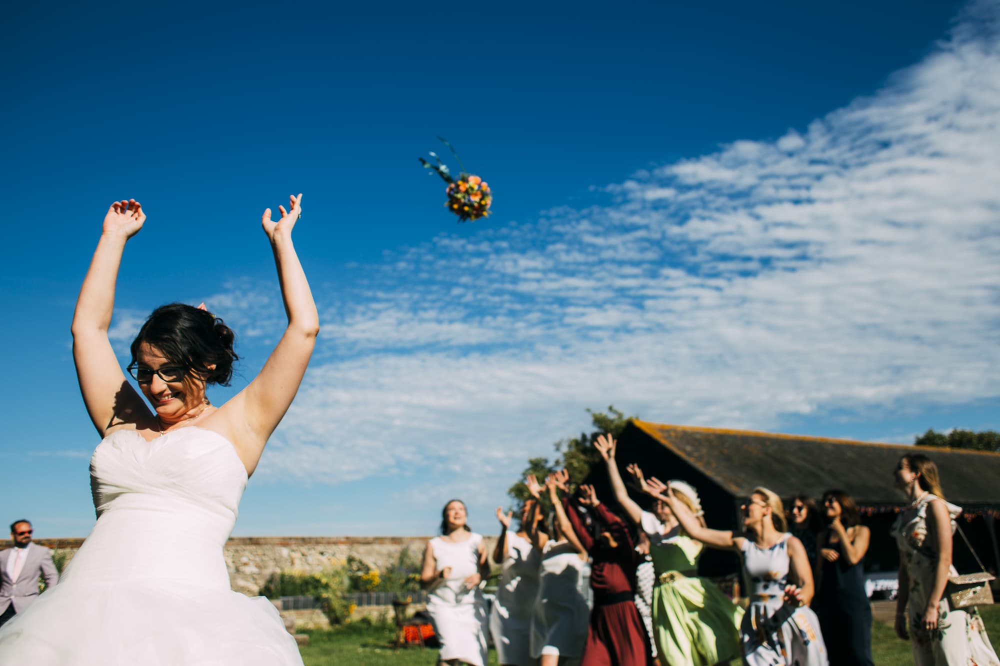 bride tosses bouquet isle of sheppey