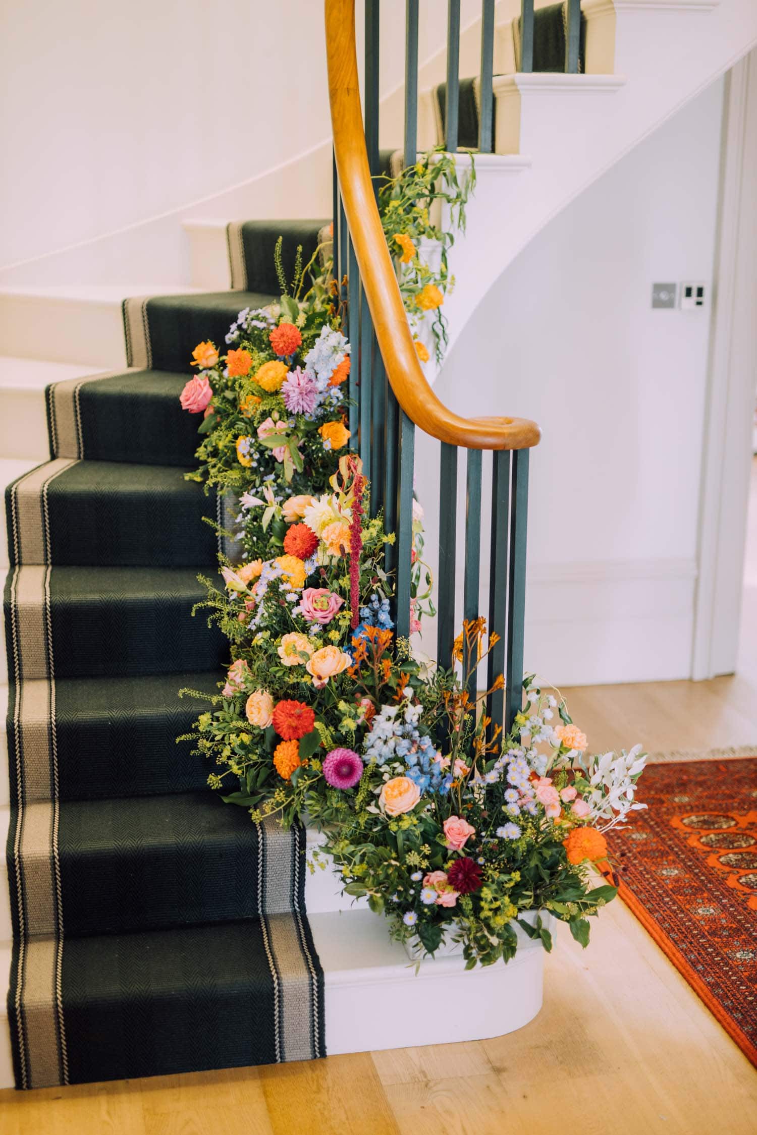 wedding flowers decorate staircase